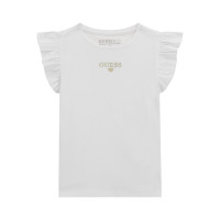Guess Бяла тениска с къс ръкав с волани момиче