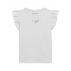 Guess Бяла тениска с къс ръкав с волани момиче