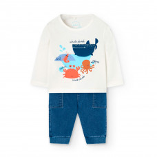 Boboli Бял памучен комплект 2 части Бебе момче