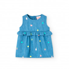 Boboli Дънкова рокля с принт Бебе момиче