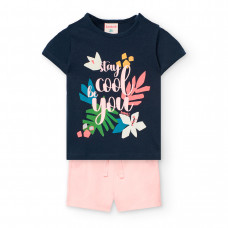 Boboli Син памучен комплект 2 части Бебе момиче