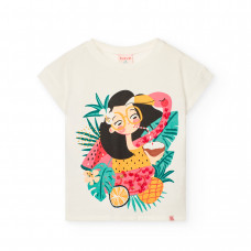 Boboli Бяла памучна тениска Момиче