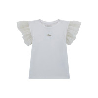 Guess Бяла тениска с къс ръкав с волани момиче