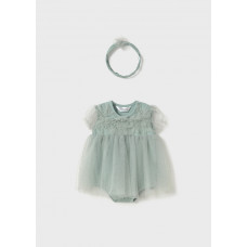 MAYORAL Зелена рокля с лента за глава бебе момиче MAYORAL Зелена рокля с лента за глава бебе момиче