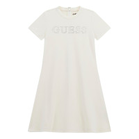 Guess Бяла кадифена рокля с къс ръкав момиче