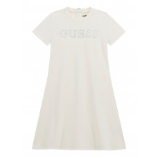 Guess Бяла кадифена рокля с къс ръкав момиче