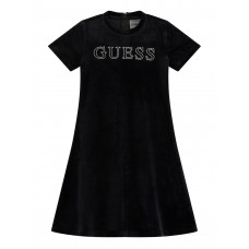 Guess Черна кадифена рокля с къс ръкав момиче