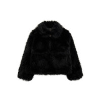 Guess Черно пухено  яке с  изкуствен косъм момиче