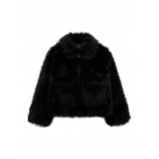 Guess Черно пухено  яке с  изкуствен косъм момиче